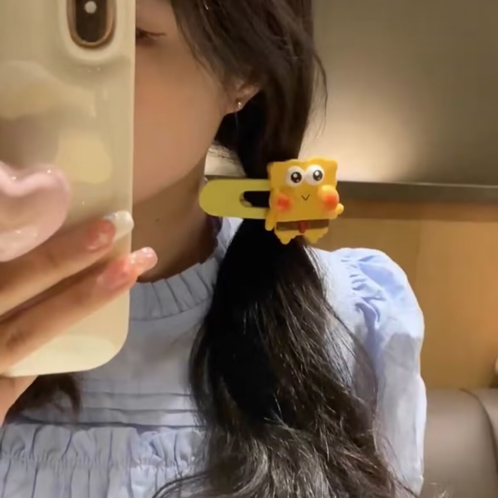 Kartun Lucu Kuning Spongebob Jepit Rambut Untuk Wanita Manis Fashion Warna Pie Bintang Anak Duckbill Clip Acrylic Girl Bang Clip Klip Samping