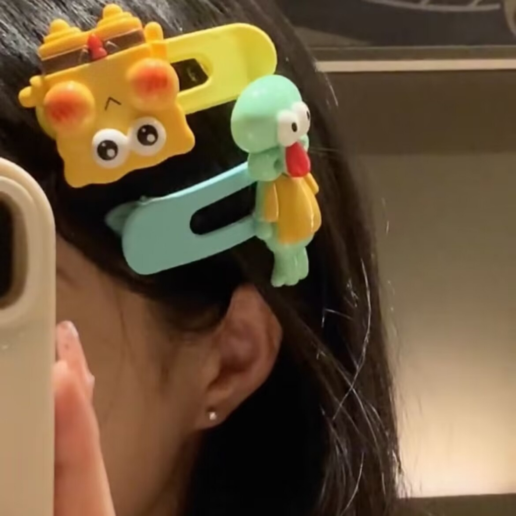 Kartun Lucu Kuning Spongebob Jepit Rambut Untuk Wanita Manis Fashion Warna Pie Bintang Anak Duckbill Clip Acrylic Girl Bang Clip Klip Samping