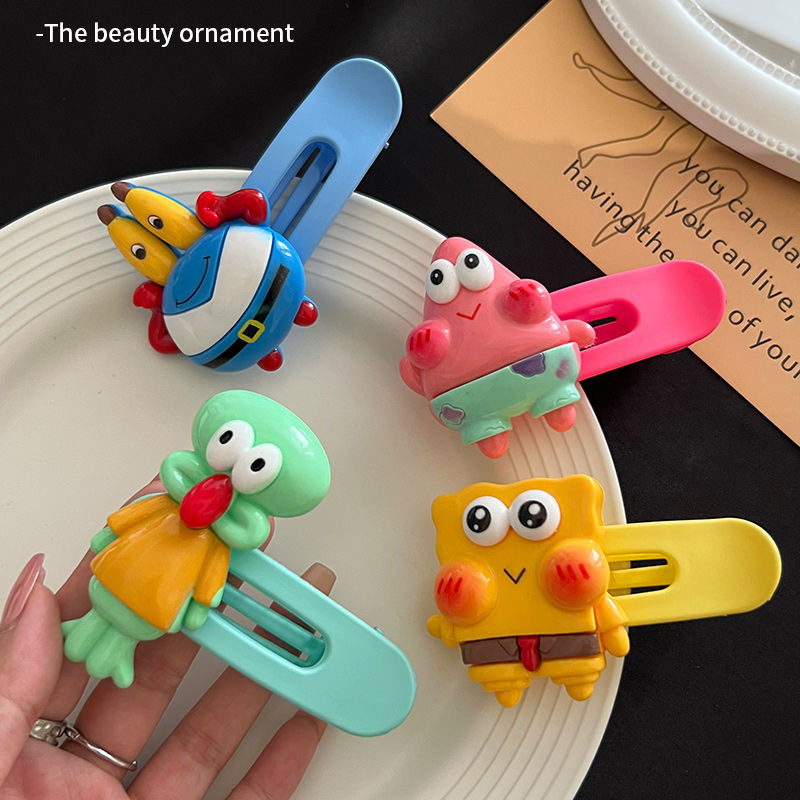 Kartun Lucu Kuning Spongebob Jepit Rambut Untuk Wanita Manis Fashion Warna Pie Bintang Anak Duckbill Clip Acrylic Girl Bang Clip Klip Samping