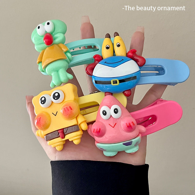 Kartun Lucu Kuning Spongebob Jepit Rambut Untuk Wanita Manis Fashion Warna Pie Bintang Anak Duckbill Clip Acrylic Girl Bang Clip Klip Samping