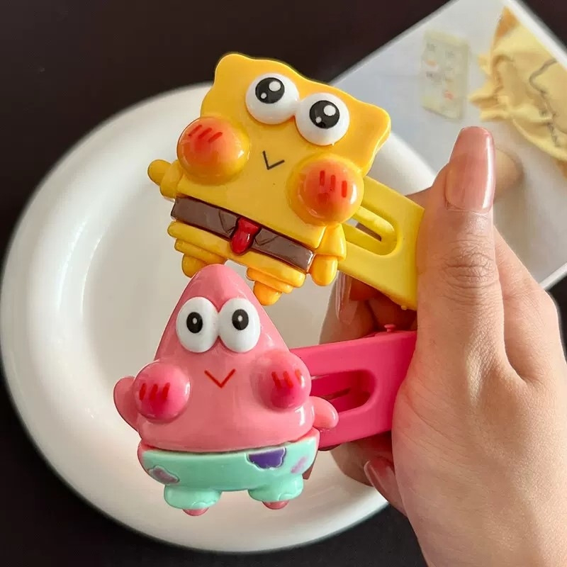 Kartun Lucu Kuning Spongebob Jepit Rambut Untuk Wanita Manis Fashion Warna Pie Bintang Anak Duckbill Clip Acrylic Girl Bang Clip Klip Samping