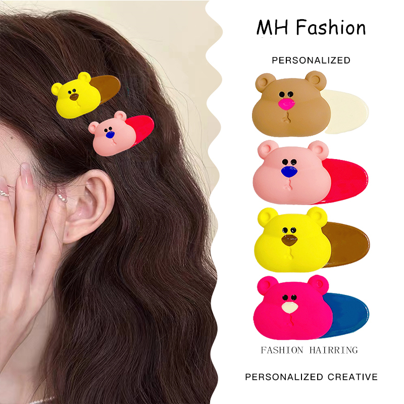 Jepit Rambut Beruang Warna Lucu Korea Manis Kartun Akrilik Bang Clip Side Clip Mini Anak Duckbill Clip