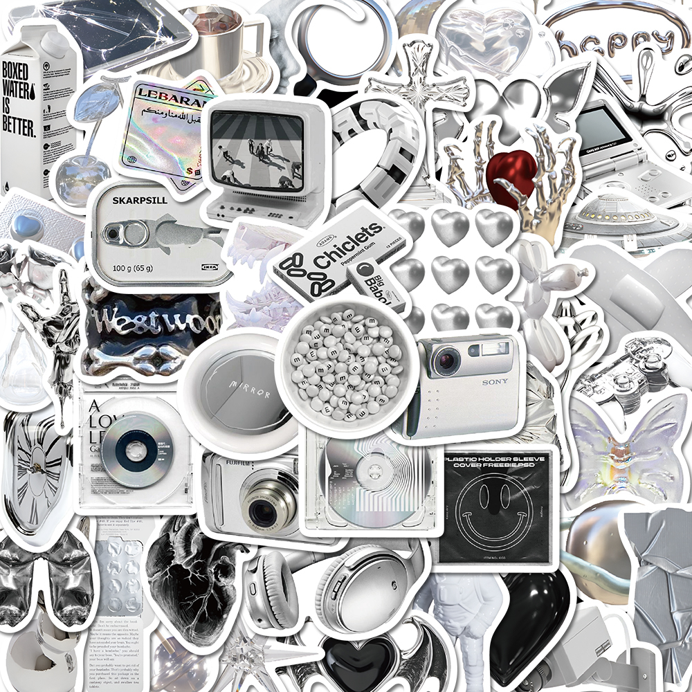 [in Stock] 66pcs silver Stiker Minimalis Dengan Nilai Estetik Tinggi DIY hand ledger Stiker laptop Cangkir Air Tahan Air Stiker