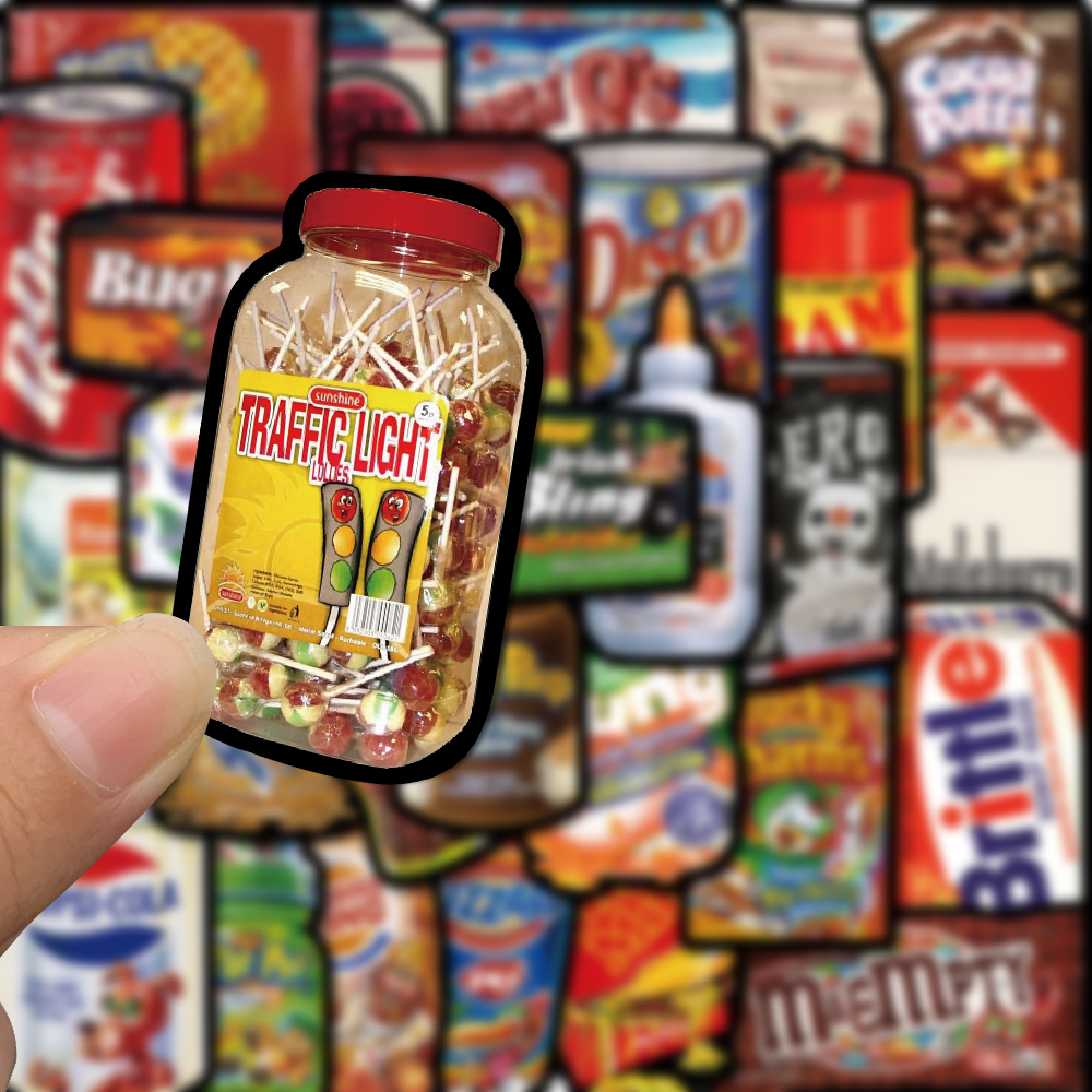 [in Stock] 48 Pcs Gaya Amerika snack Grafiti Stiker Susu Teh Cangkir Tangan Buku Besar Stiker Ponsel Laptop Tahan Air Stiker Hias