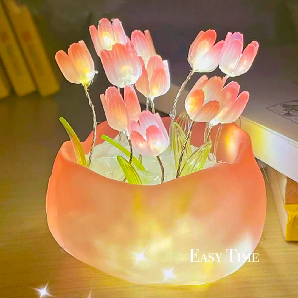 Lampu Malam Tulip Romantis DIY Untuk Kamar Tidur Dekorasi Rumah Tulip Night Light Sebagai Hadiah Hari Valentine 5*8cm