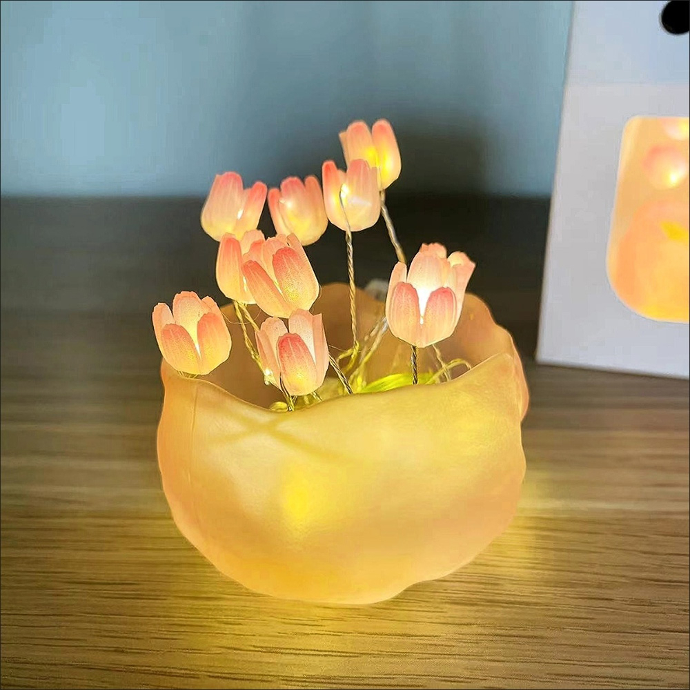 Lampu Malam Tulip Romantis DIY Untuk Kamar Tidur Dekorasi Rumah Tulip Night Light Sebagai Hadiah Hari Valentine 5*8cm