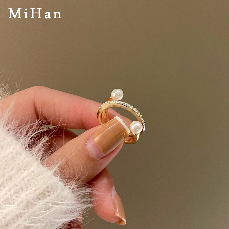 Fashion Multi Layer Desain Cincin Mutiara Imitasi Cincin Wanita Sederhana