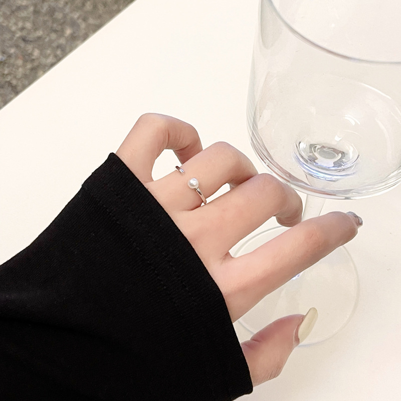 Fashion Korea Geometris Mutiara Imitasi Terbuka Cincin Sederhana Cincin Wanita Ring