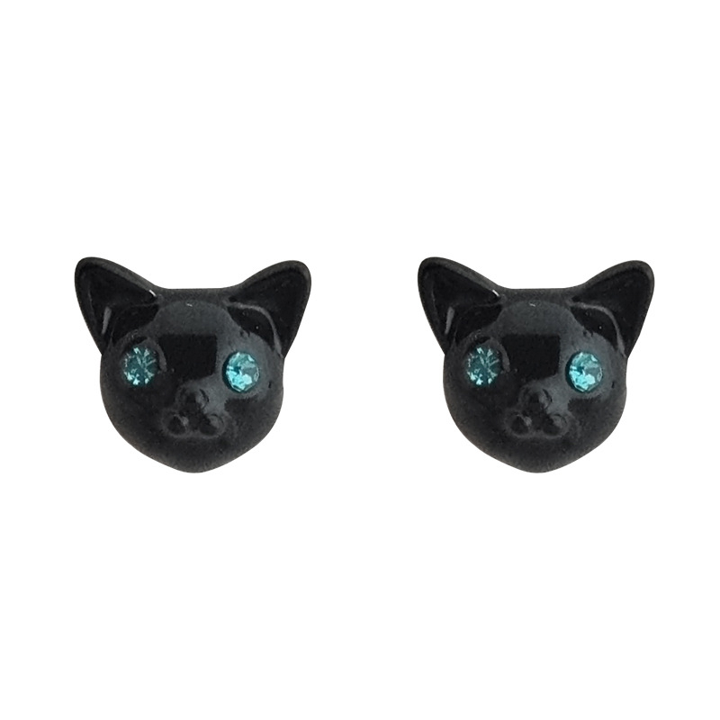 Fashion Korea Kucing Hitam Styling Manis Pedas Anting Sederhana Anting Wanita Stud Earrings