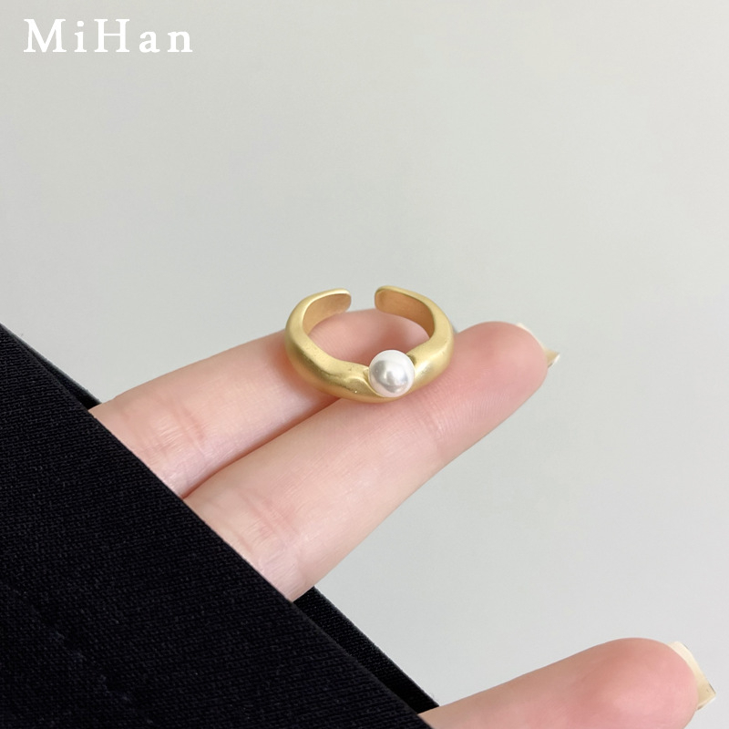 Fashion Korea Retro Matte Imitasi Mutiara Pembukaan Sederhana Cincin Wanita Ring