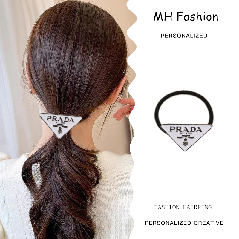 Ikat Rambut Huruf Segitiga Logam Tali Rambut Hitam Elastis Tinggi Sederhana Basic Ladies Hair Tie Aksesoris Rambut Gadis Kecil