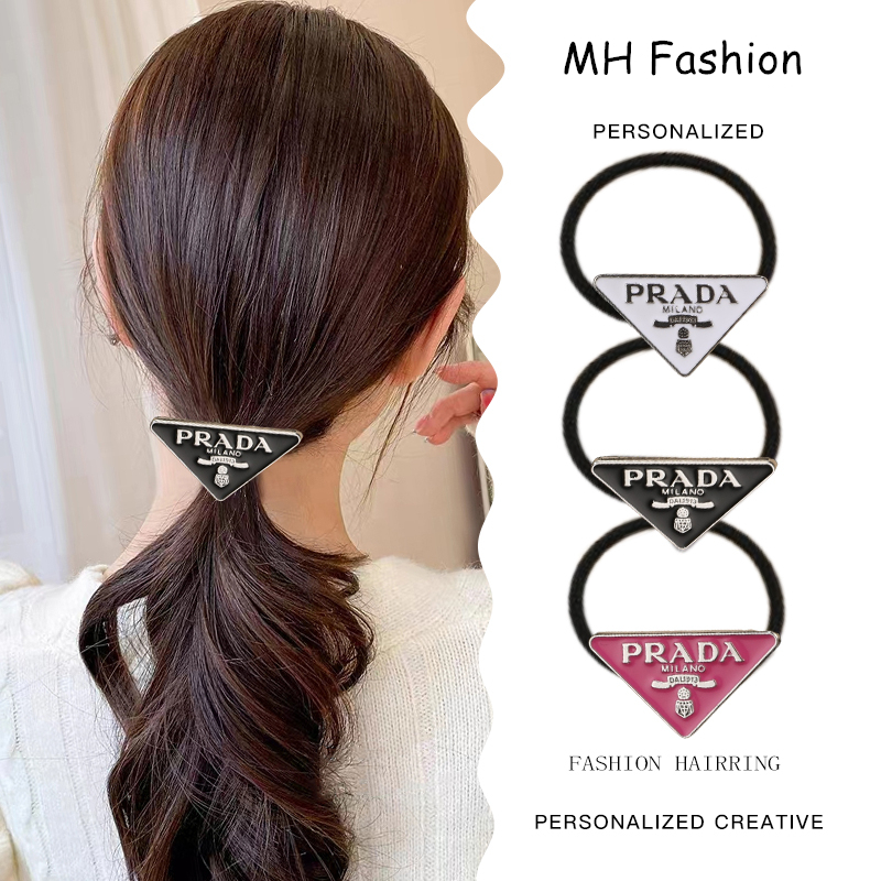 Ikat Rambut Huruf Segitiga Logam Tali Rambut Hitam Elastis Tinggi Sederhana Basic Ladies Hair Tie Aksesoris Rambut Gadis Kecil