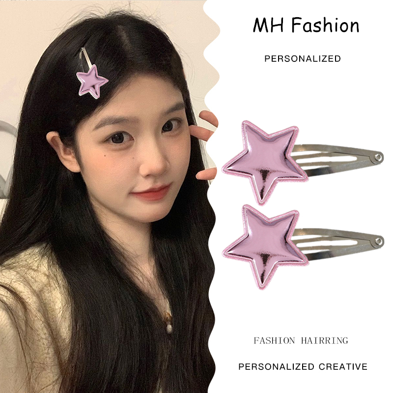 2pcs/korean Simple Color Star Hair Clip Set Y2K Manis Keren Silver Star Metal Jepit Rambut Gadis Poni Klip Bb Klip Aksesoris Rambut