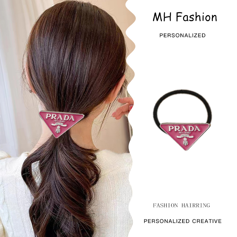 Ikat Rambut Huruf Segitiga Logam Tali Rambut Hitam Elastis Tinggi Sederhana Basic Ladies Hair Tie Aksesoris Rambut Gadis Kecil