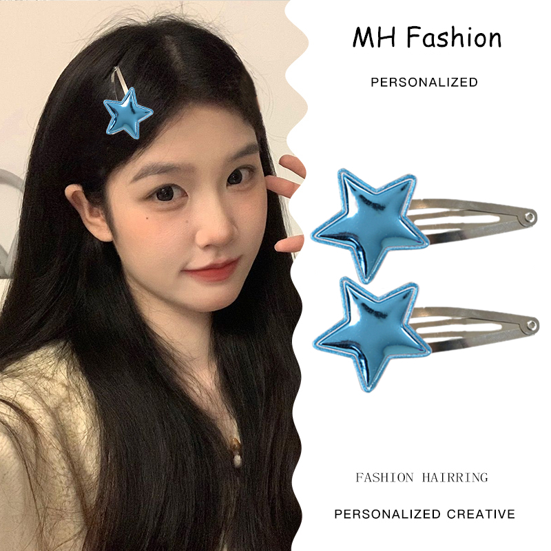 2pcs/korean Simple Color Star Hair Clip Set Y2K Manis Keren Silver Star Metal Jepit Rambut Gadis Poni Klip Bb Klip Aksesoris Rambut