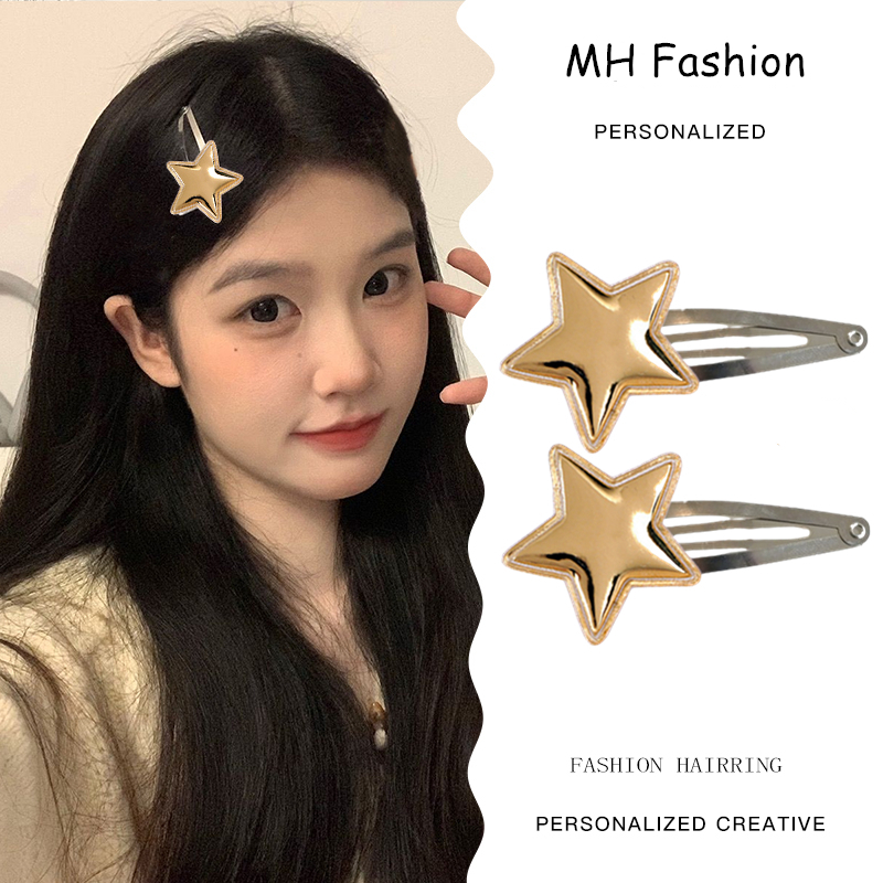 2pcs/korean Simple Color Star Hair Clip Set Y2K Manis Keren Silver Star Metal Jepit Rambut Gadis Poni Klip Bb Klip Aksesoris Rambut