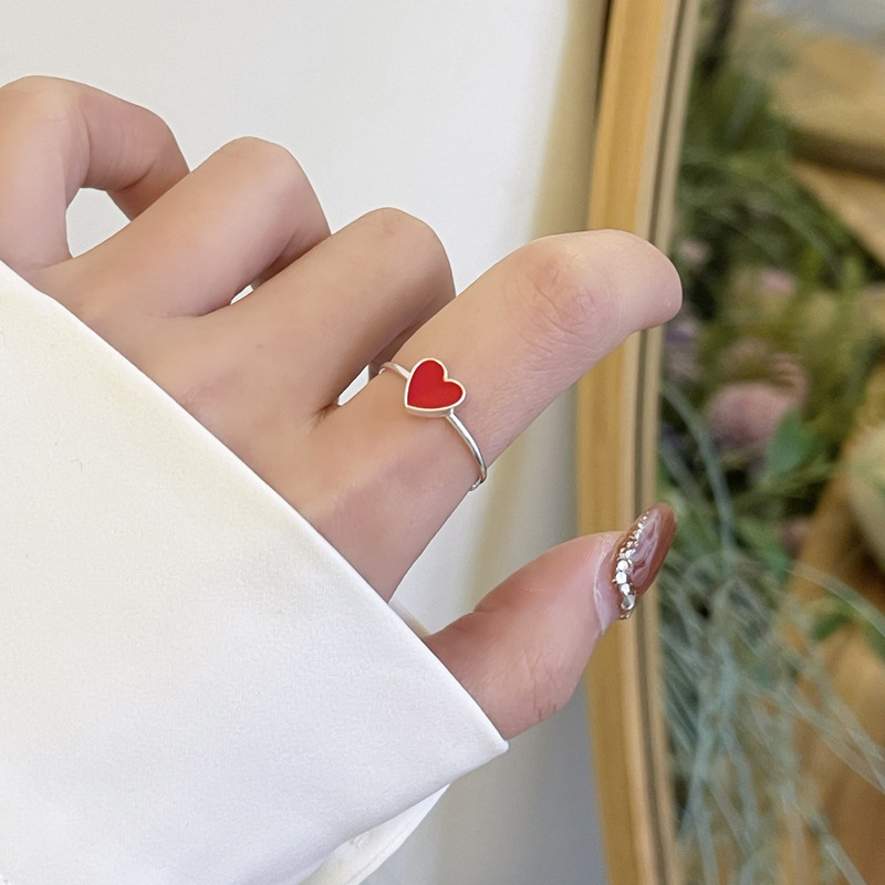 Fashion Cinta Merah Pembukaan Cincin Girly Feeling Sweet Simple Women Ring