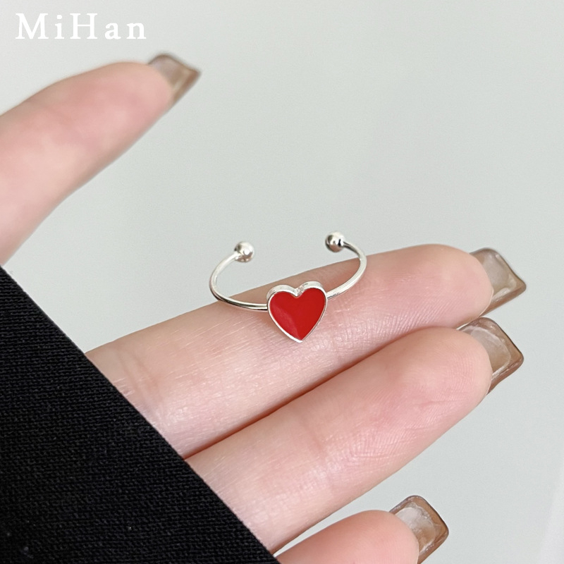 Fashion Cinta Merah Pembukaan Cincin Girly Feeling Sweet Simple Women Ring