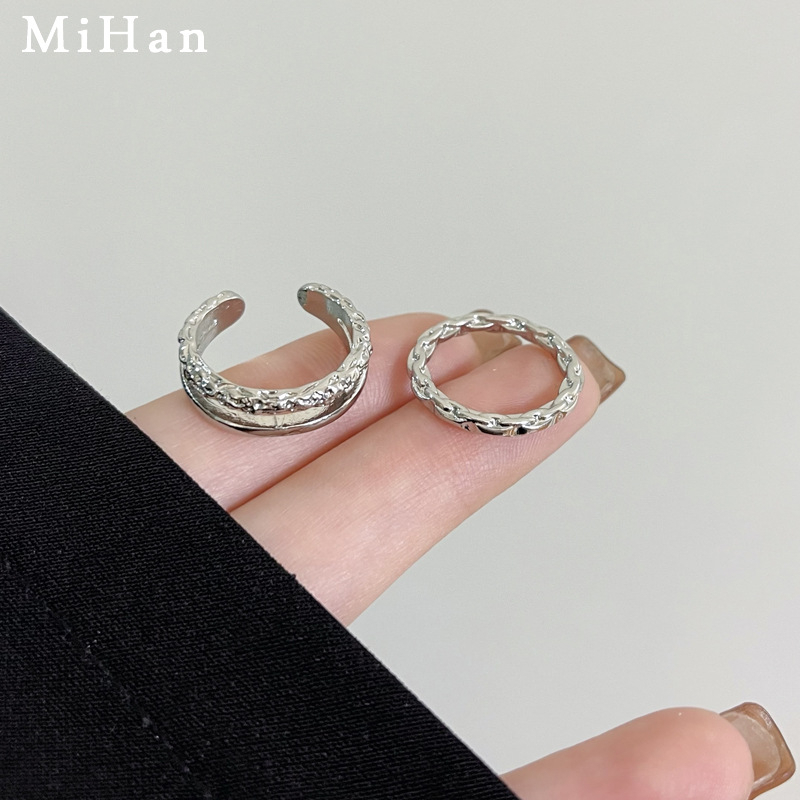2pcs/set Cincin Rantai Kepribadian Lapisan Ganda Wanita Ring