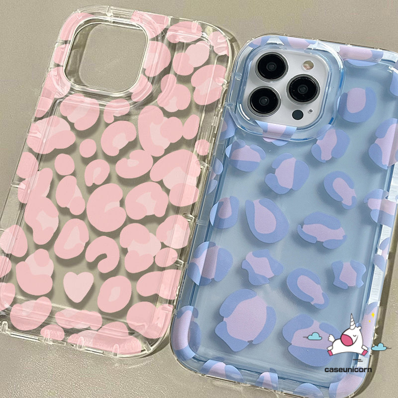 Airbag Shockproof Transparan Phone Case Kompatibel Untuk iPhone 7plus 8plus 11 14 13 12 Pro MAX XR 6 6S 7 8 Plus X XS MAX Ins Fashion Ungu Leopard Print Lembut TPU Silicon Cover