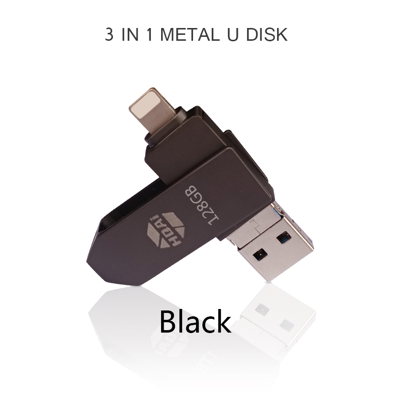 Hqai 3.0 USB 128GB 3in1 OTG Flash Driver Metal Anti Air Driver Disk U Kecepatan Tinggi Cocok Untuk Semua Ponsel Android iPhone6 /7 /8 /X/XR /11 /12 /13 /14