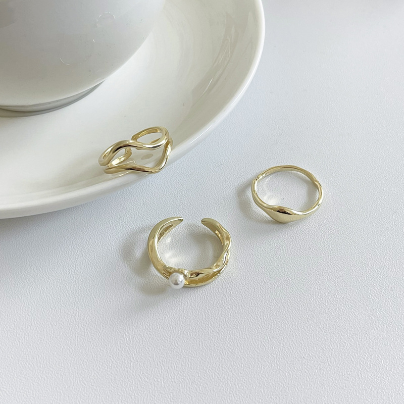 3pcs/set Temperamen Gaya Sederhana Tiga Potong Cincin Kepribadian Logam Gaya Apathetic Ring