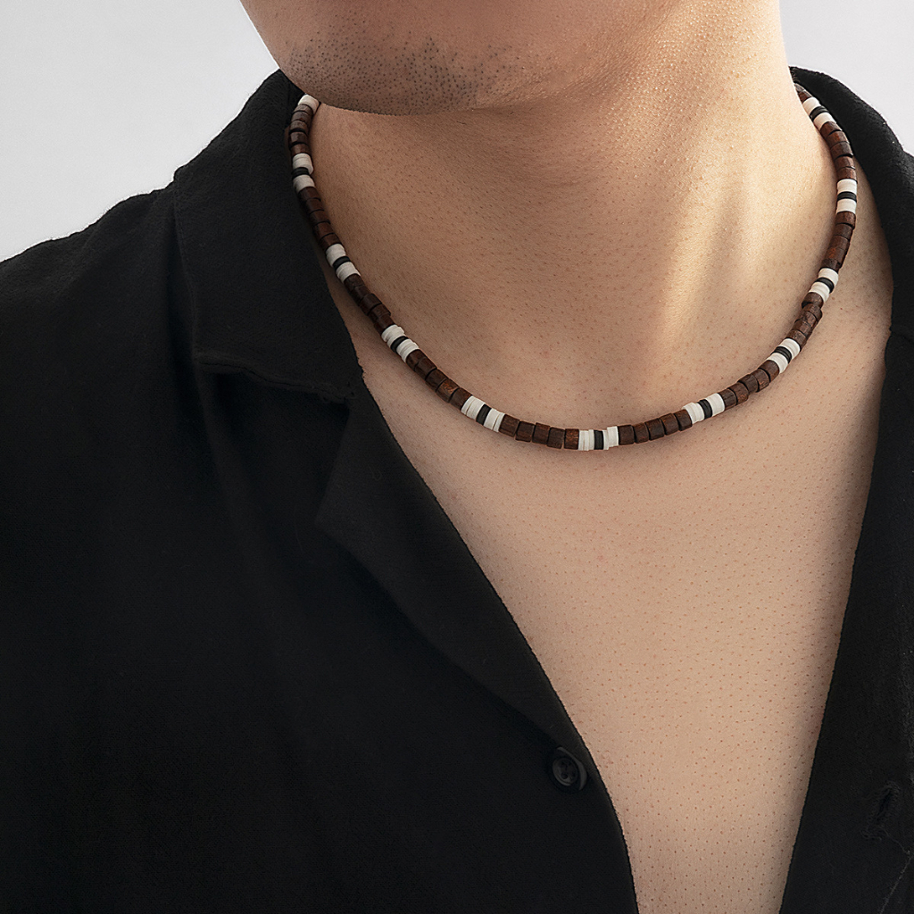 Kalung Choker Manik-Manik Tanah Liat Warna Hitam Putih Gaya Minimalis Untuk Pria Dan Wanita