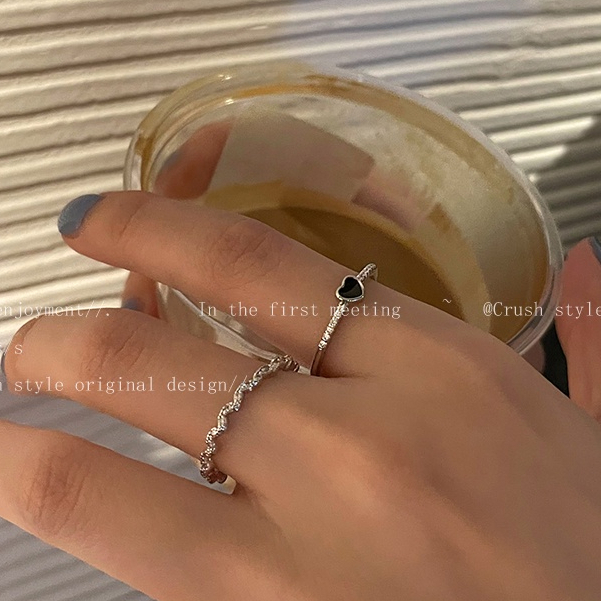 2pcs Set Cincin Hati Cincin Jari Silver Simple Adjustable Untuk Aksesoris Perhiasan Wanita