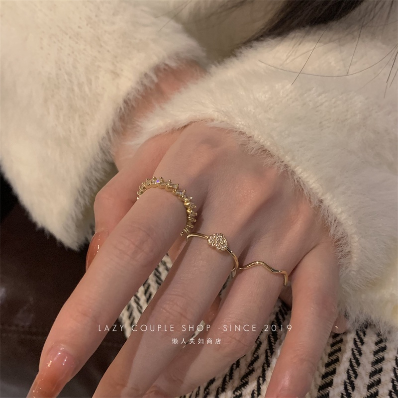 Cincin Emas 18K Zirkon Elegan Hati Twist Open Rings Untuk Perhiasan Aksesoris Wanita