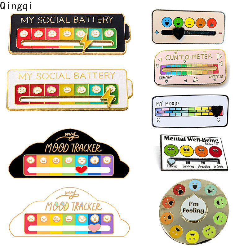 Kreatif Suasana Sosial Baterai Enamel Pin My Social Mood Bros Lencana Pin Lucu Interaktif Perhiasan Hadiah