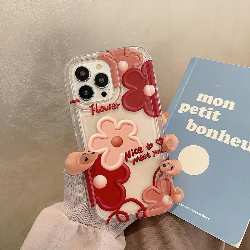 IPHONE Ins Korea Lukisan Minyak Bunga Kompatibel Untuk Iphone11 13 12 Pro MAX XR 7plus 14 Pro MAX 7-8 6 6S Plus X XS MAX 8plus SE 2020 Lembut TPU Shockproof Airbag Phone Cover