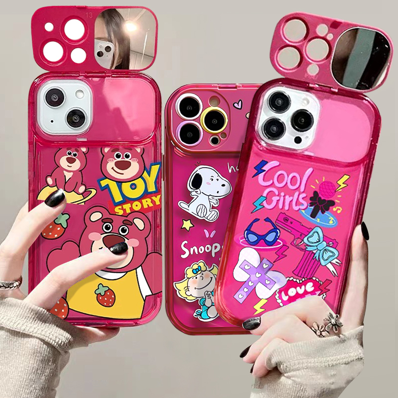 Soft Case Hp Flip Motif Stiker Grafiti + Cermin Untuk IPhone 11 / 14 / 12 / 13pro MAX / XR / 7 / 8 / 14plus / X / XS MAX / SE 2020