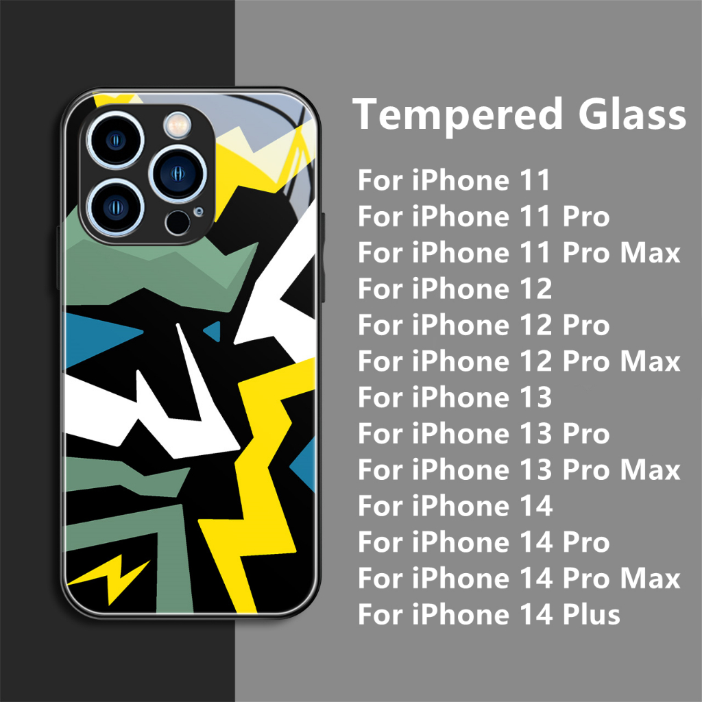 Dllencase Untuk iPhone 14 Pro Max14 Plus 13 12 11 Bahan Kaca Tempered Case Casing Cover Pelindung Kamera C334 C335