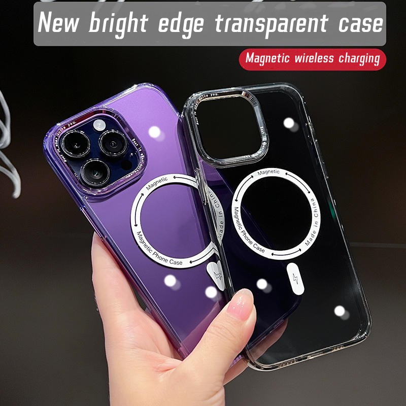 IPHONE Casing Transparan Bahan Metal Untuk Iphone14 13 12 Pro Max Es Kristal Magnetik wireless charging hard case