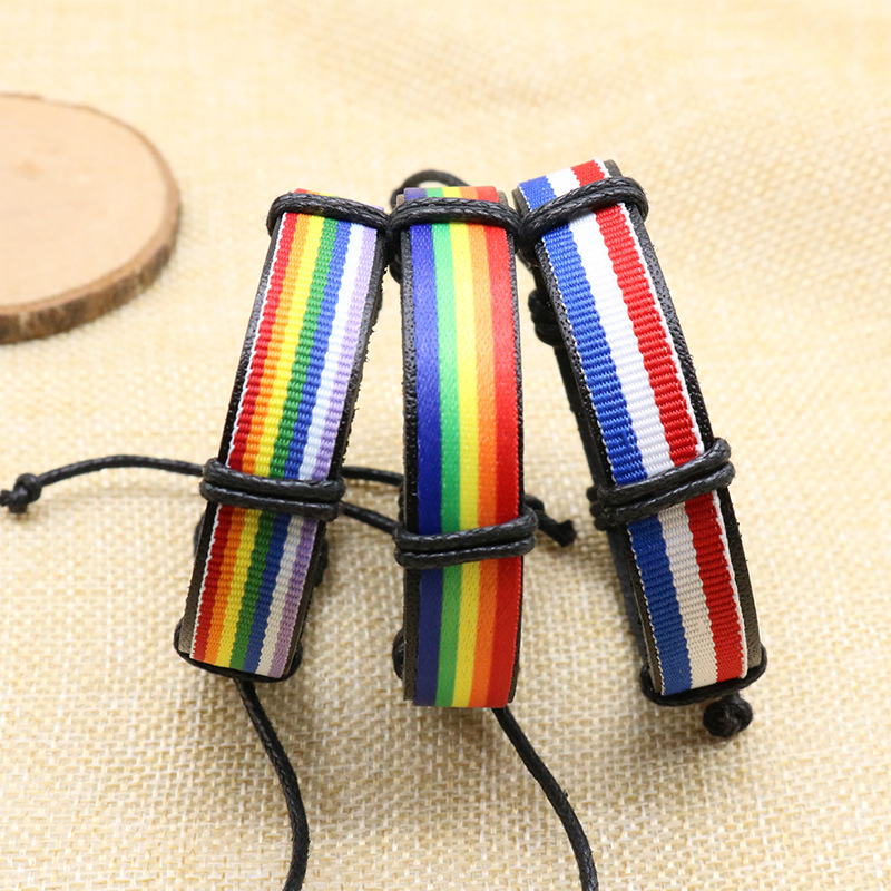 Fashion Rainbow Gelang Kulit Anyaman Multi-Warna Rainbow Adjustable Bracelet Untuk Aksesoris Perhiasan Pria Dan Wanita