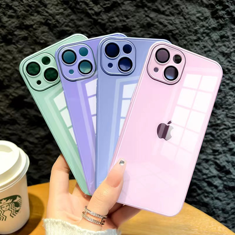 Casing Kaca Tempered Cair Mewah 9D iPhone 14pro Max 13pro Max 12pro Max 11pro Max Perbatasan Silikon Perlindungan Lensa Lapisan Tahan Guncangan Casing Keras