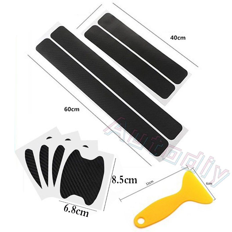 4 Pcs Stiker Film Pelindung 3D Anti Gores Bahan Carbon Fiber Untuk Pintu Mobil Universal