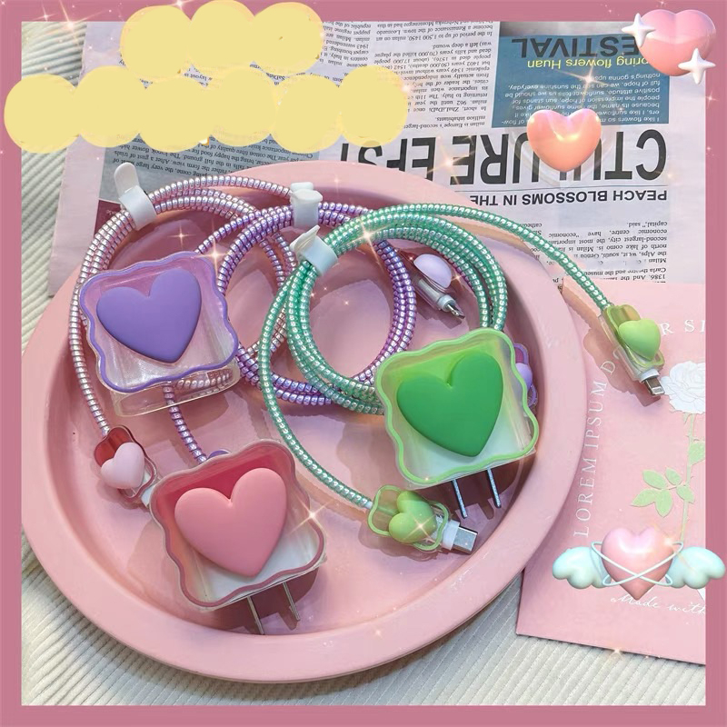 5 In 1 Set Pelindung Kabel Data / Charger + Pelindung Layar TPU Motif Smiley Face Untuk Apple 18 / 20W