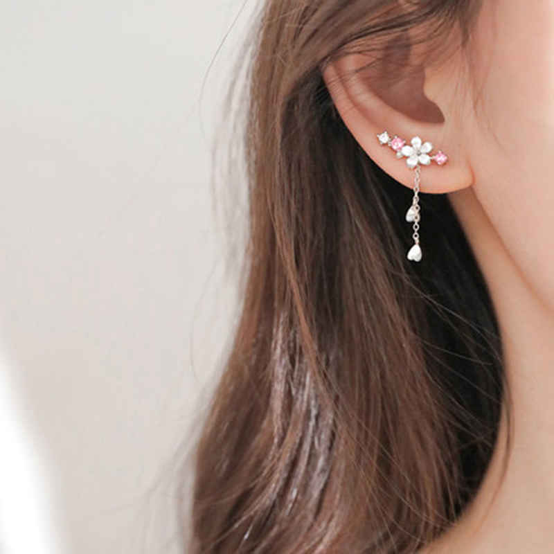 Anting Bunga Sakura Gadis Bunga Shell Stud Zirkon Jumbai Hadiah Ulang Tahun Versi Korea Fashion