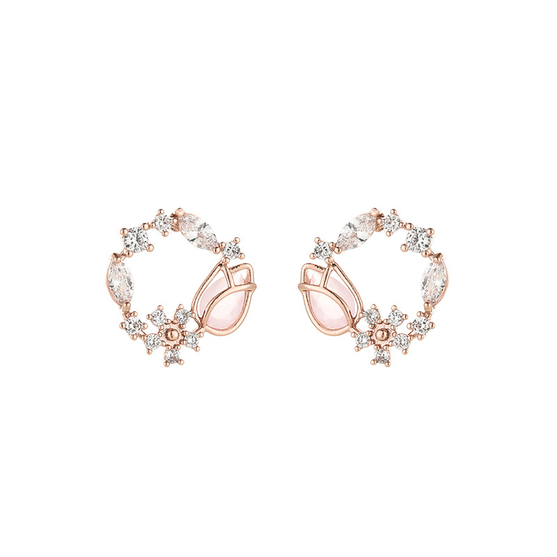 Anting Bunga Sakura Gadis Bunga Shell Stud Zirkon Jumbai Hadiah Ulang Tahun Versi Korea Fashion