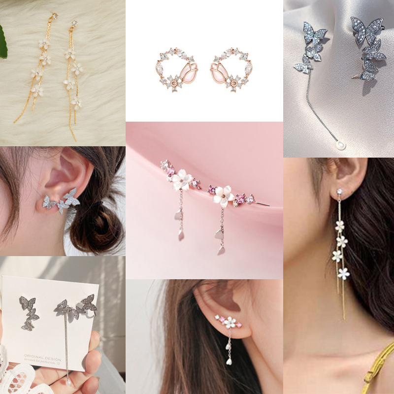 Anting Bunga Sakura Gadis Bunga Shell Stud Zirkon Jumbai Hadiah Ulang Tahun Versi Korea Fashion