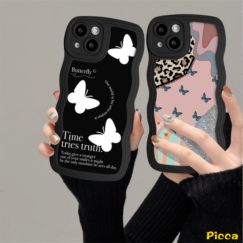 Casing Retro Kupu Hitam Oppo A16 A57 A54S A78 A58 A15 A54 A95 A77s A16s A16K A74 A96 A12 A3s A5 A9 A5s A12E A7 A55 A16E Reno 8T 58 7 6 A76 F9 A53 A15s A1K A52 Wavy Sarung Tepi