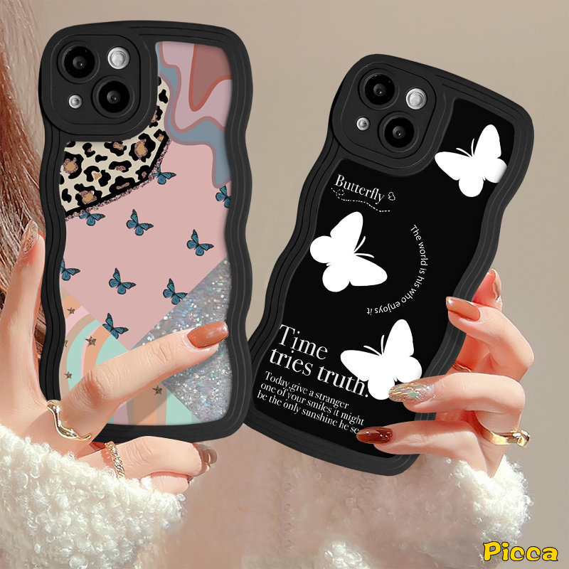 Casing Retro Kupu Hitam Oppo A16 A57 A54S A78 A58 A15 A54 A95 A77s A16s A16K A74 A96 A12 A3s A5 A9 A5s A12E A7 A55 A16E Reno 8T 58 7 6 A76 F9 A53 A15s A1K A52 Wavy Sarung Tepi