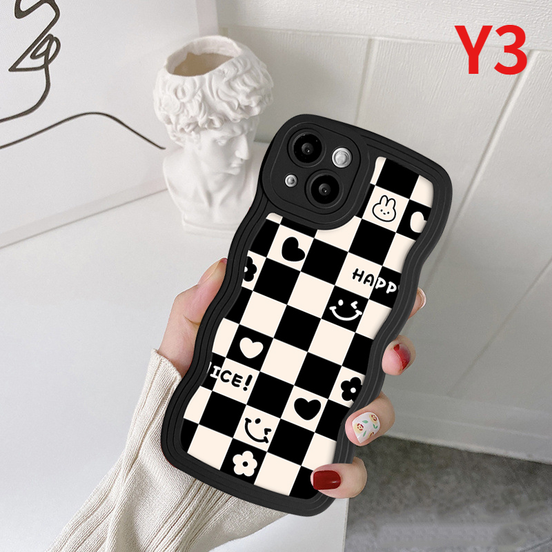 Baru Wavy Edge Case Realme 10 C53 C35 C15 C25 C21Y C25Y C11 2021 5 C12 C20A C1 C20 C25s C3 C20A C11 2020 5i 5s 6i Pasangan Checkerboard Bear Rabbit Shockproof Lembut Tpu Penutup Belakang