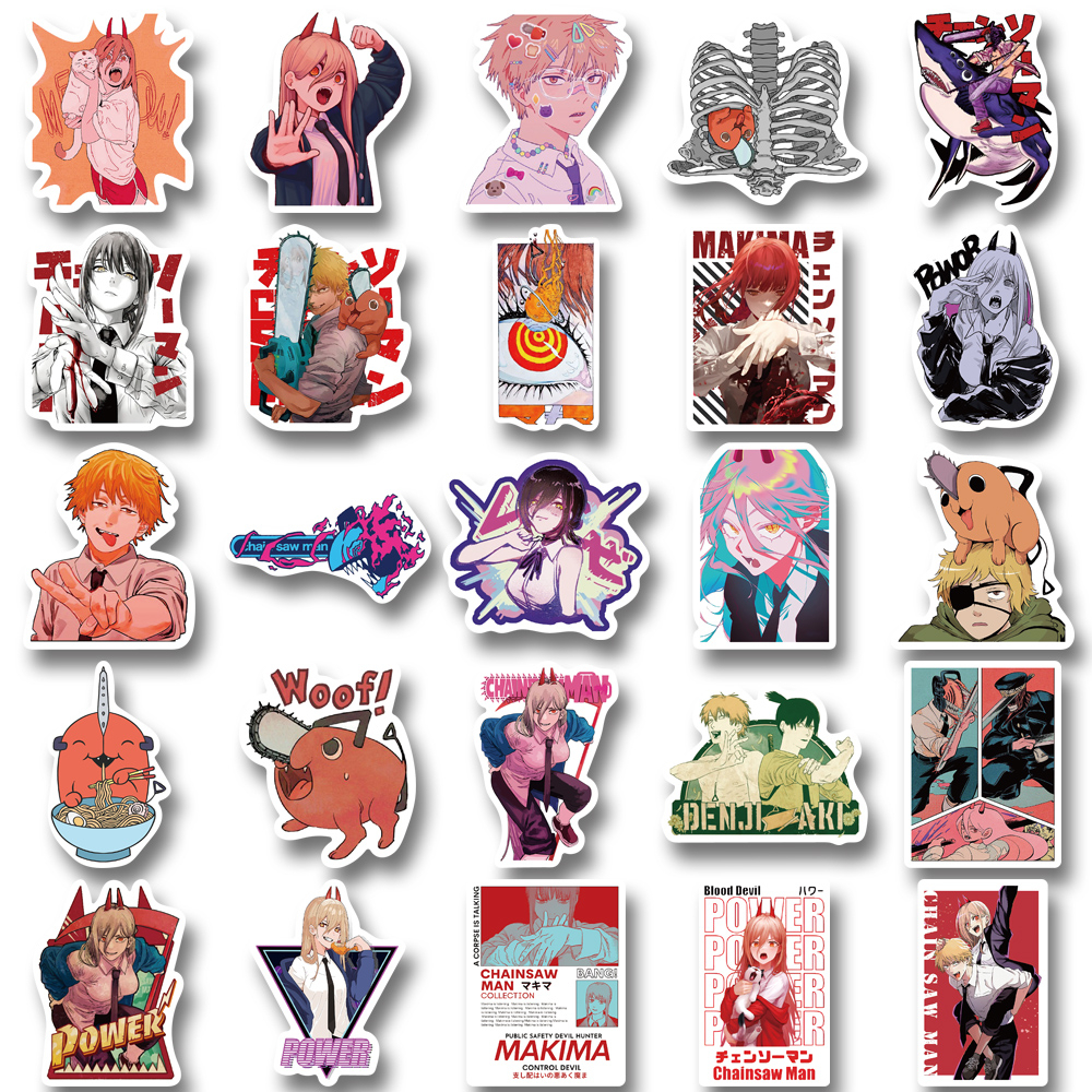 [in Stock] 50stiker Kartun chainsaw anime, Stiker Anti Air Helm Hp laptop