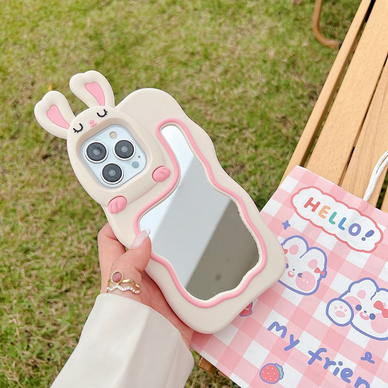 Stereoscopic Cartoon Rabbit Bunny Mirror Silicone Soft Case for IPhone 6S 7 8 Plus X XR Max iPhone 11 12 13 14 Pro Max Cute TPU Phone CASE Cute Pretty Girl's Fashion