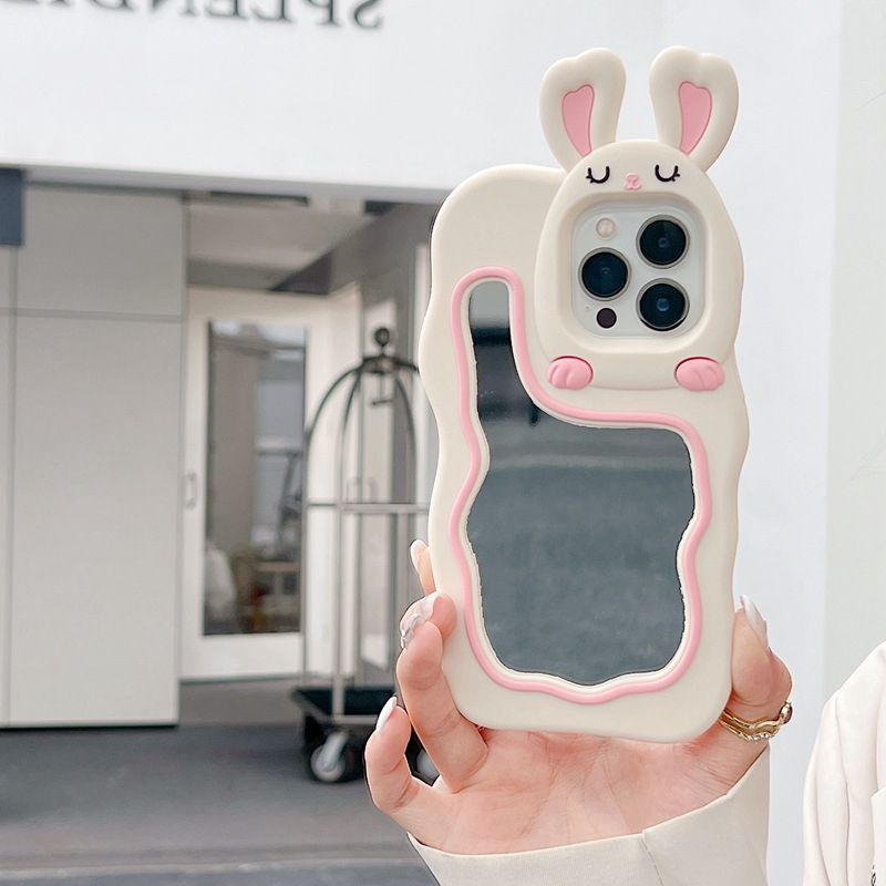 Stereoscopic Cartoon Rabbit Bunny Mirror Silicone Soft Case for IPhone 6S 7 8 Plus X XR Max iPhone 11 12 13 14 Pro Max Cute TPU Phone CASE Cute Pretty Girl's Fashion