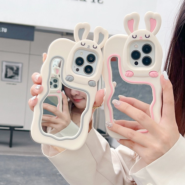 Stereoscopic Cartoon Rabbit Bunny Mirror Silicone Soft Case for IPhone 6S 7 8 Plus X XR Max iPhone 11 12 13 14 Pro Max Cute TPU Phone CASE Cute Pretty Girl's Fashion