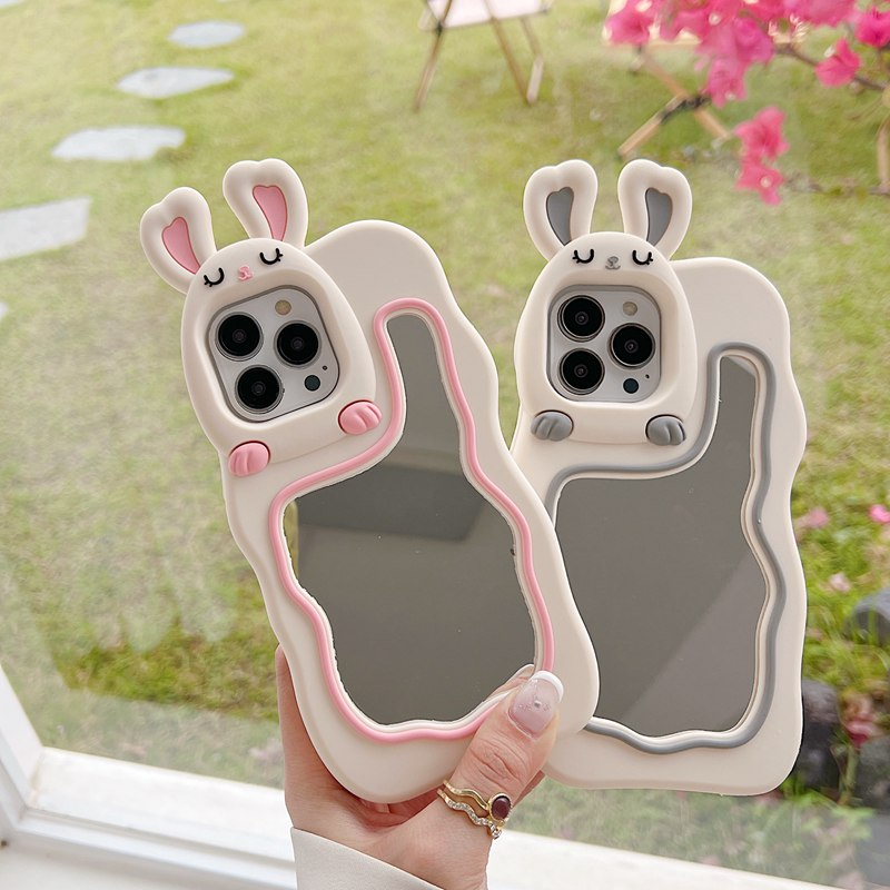 Stereoscopic Cartoon Rabbit Bunny Mirror Silicone Soft Case for IPhone 6S 7 8 Plus X XR Max iPhone 11 12 13 14 Pro Max Cute TPU Phone CASE Cute Pretty Girl's Fashion