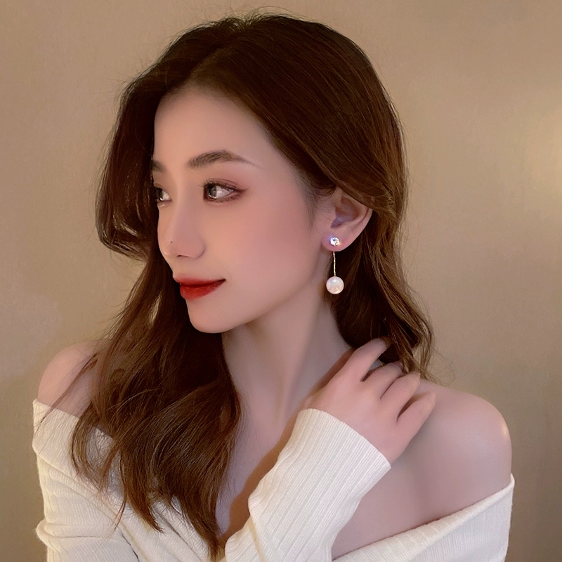 Anting Berlian sparkle Mutiara Berwarna Elegan Untuk Wanita Aksesoris Telinga Korea